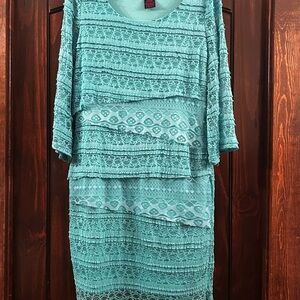 Green and Blue Sheath Dress with 3/4 Sleeves Scoop Neck